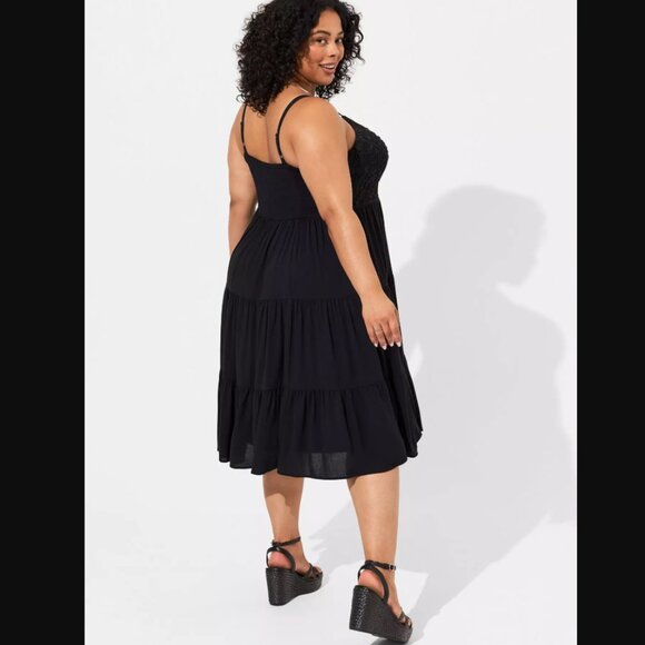 Torrid Midi Crinkle Gauze Lace Bodice Dress Size 5X Black Witchcore Whimsigoth - Picture 2 of 16